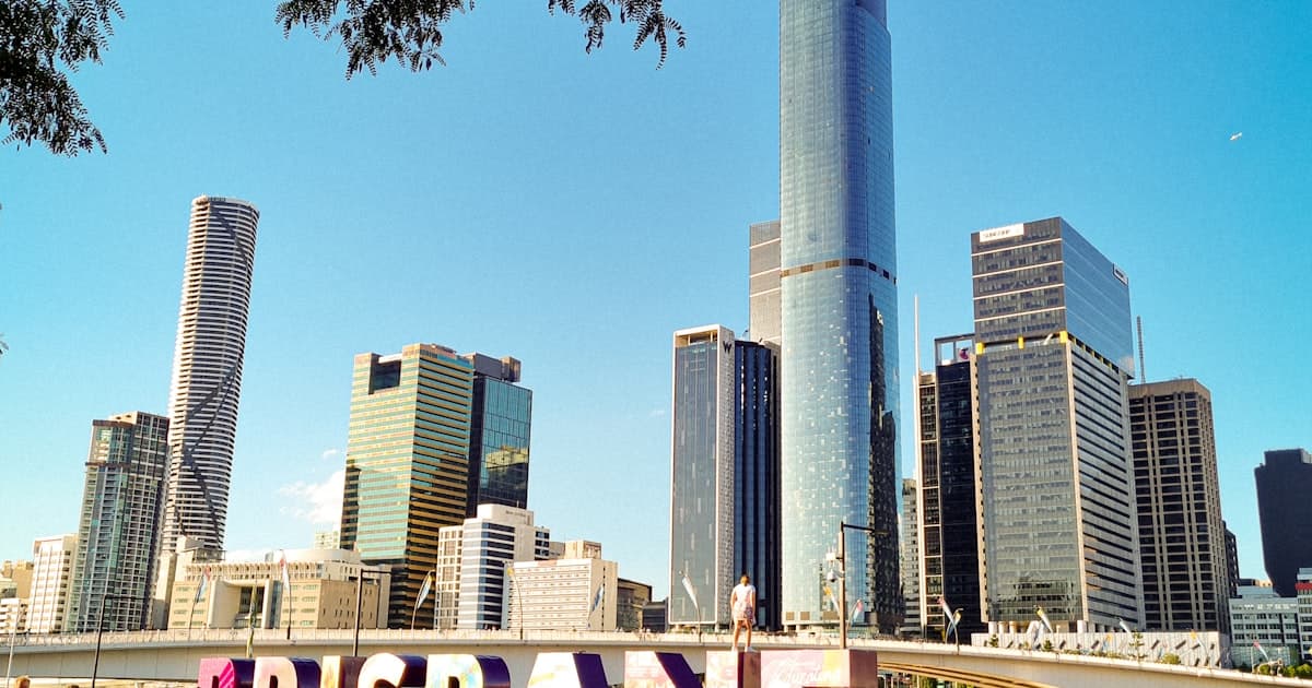 Brisbane CBD Story Bridge and riverside panorama