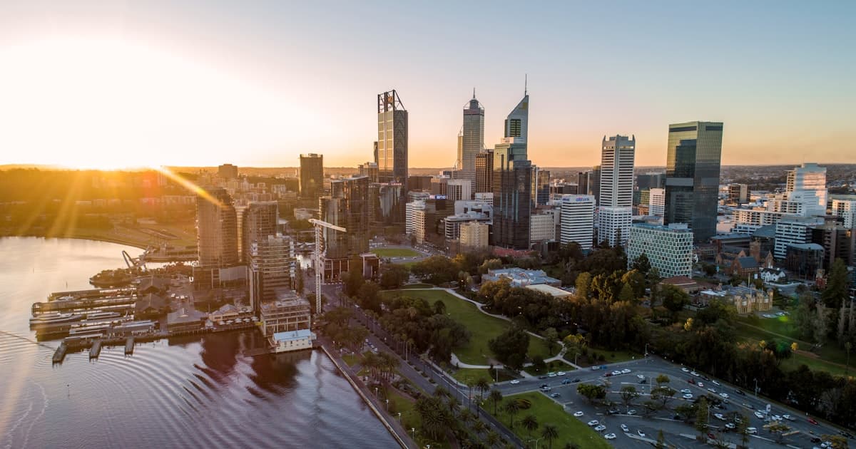 Perth CBD skyline and Swan River panorama