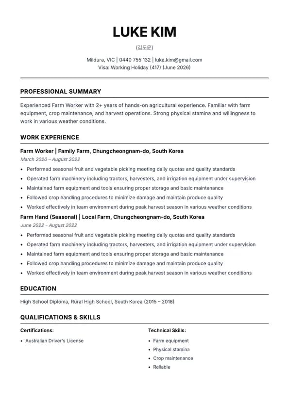 Agriculture & Production standard template